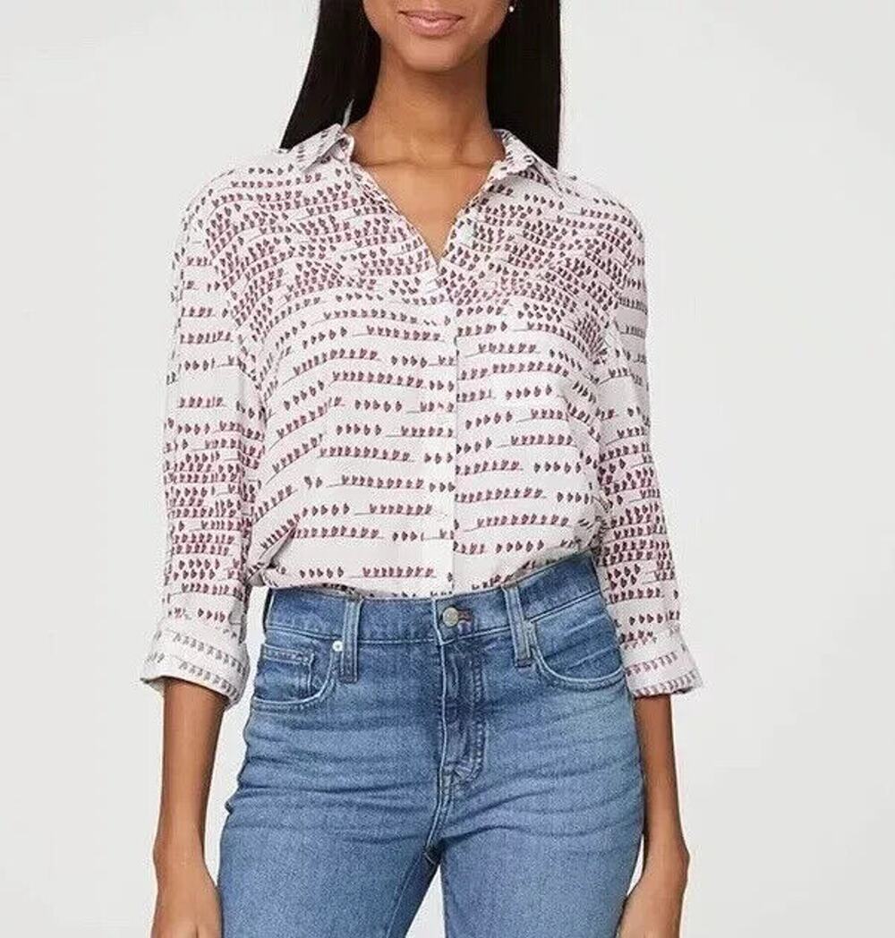 Beach Lunch Lounge Alanna Blouse 2X Heart Strings Button Up Roll-Tab Sleeves